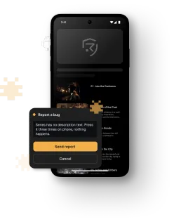 Report a bug sheet on an Android phone
