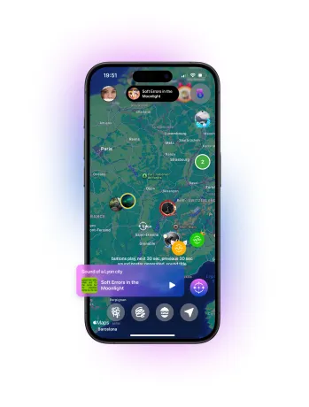 Map with a generated city sound playing in a bar at the bottom