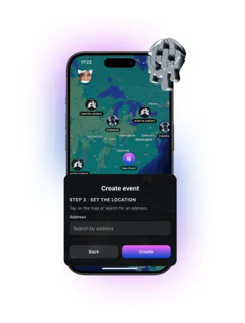 Create event step two, setting the location on the map
