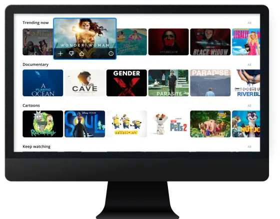 Streaming template with trending, documentaries and cartoons rails
