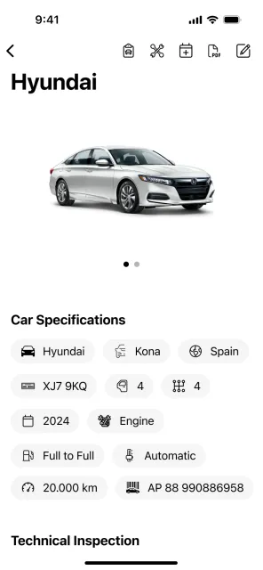 Car details shown as specification chips
