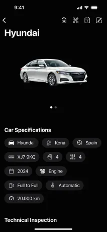 Car details in dark mode