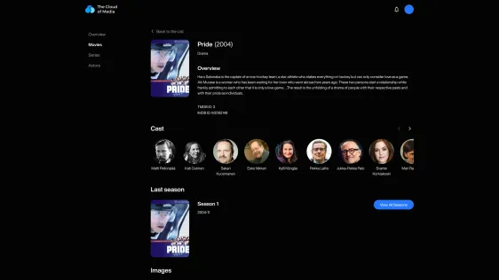 Dashboard: series preview with cast and seasons