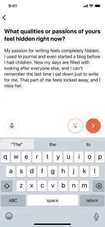 Journal entry with voice and AI prompt buttons