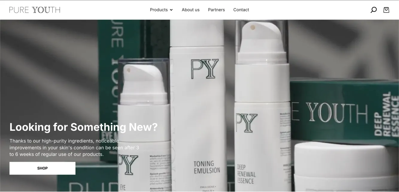 Landing hero with the product range