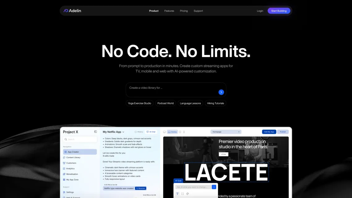 Hero: No code, no limits, with a prompt box