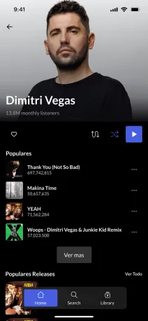 Artist page on mobile