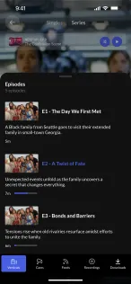 Episode list with the current episode highlighted