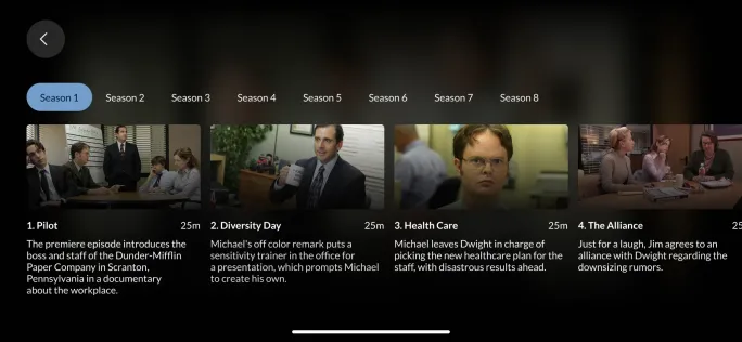 Episode picker over the player in landscape