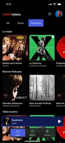 Mobile home filtered to podcasts