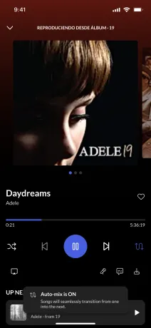 Player with auto-mix on