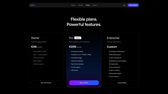 Plans: Starter, Pro and Enterprise