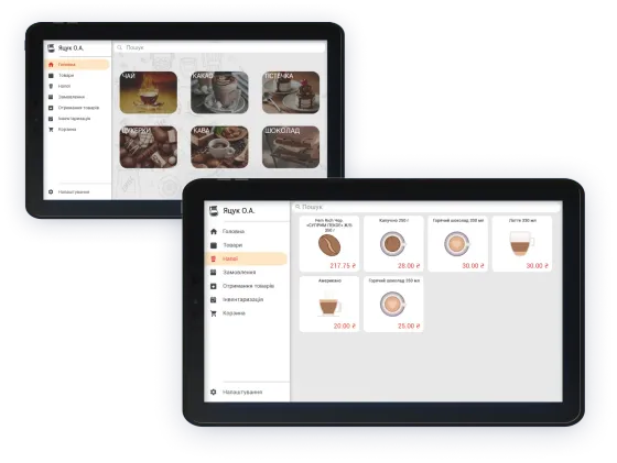 Café ordering app on two tablets