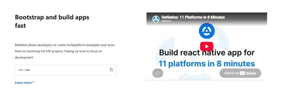 Bootstrap and build apps fast, with the rnv new command and a video
