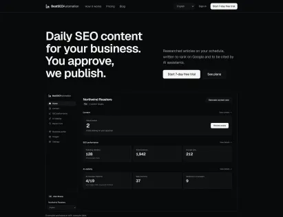Website hero: Daily SEO content for your business. You approve, we publish.