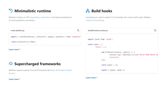 Minimalistic runtime, Supercharged frameworks and Build hooks, with code samples
