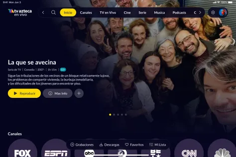 Tablet home with channels and a quick-action bar