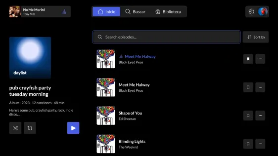 Album page with episode search and sort