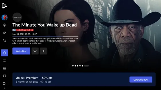 TV home with a premium upgrade banner