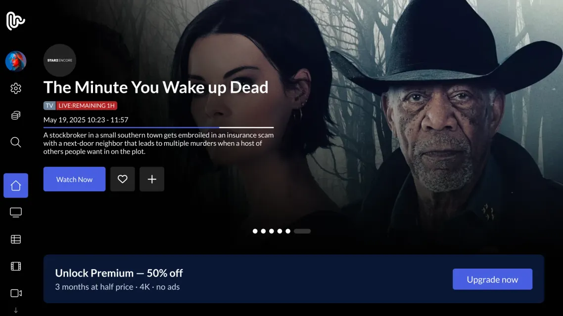 TV home with a premium upgrade banner