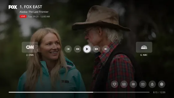 Live TV player with channel logo focus state