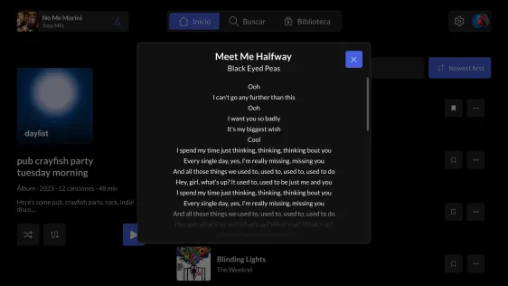 Lyrics over the album page