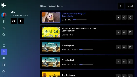 Mixed playlist of shorts, courses and series