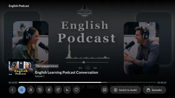 Video podcast player with audio switch