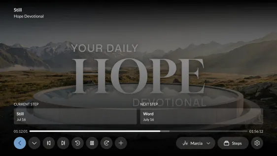 Rhythm player with current and next step and voice choice