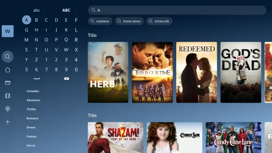 TV search with keyboard and suggestions