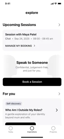 Wireframe: explore with an upcoming session
